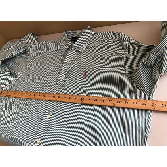 RALPH LAUREN BLAKE COTTON SHIRT Mens Sz XL White Green Stripes - Picture 6 of 8